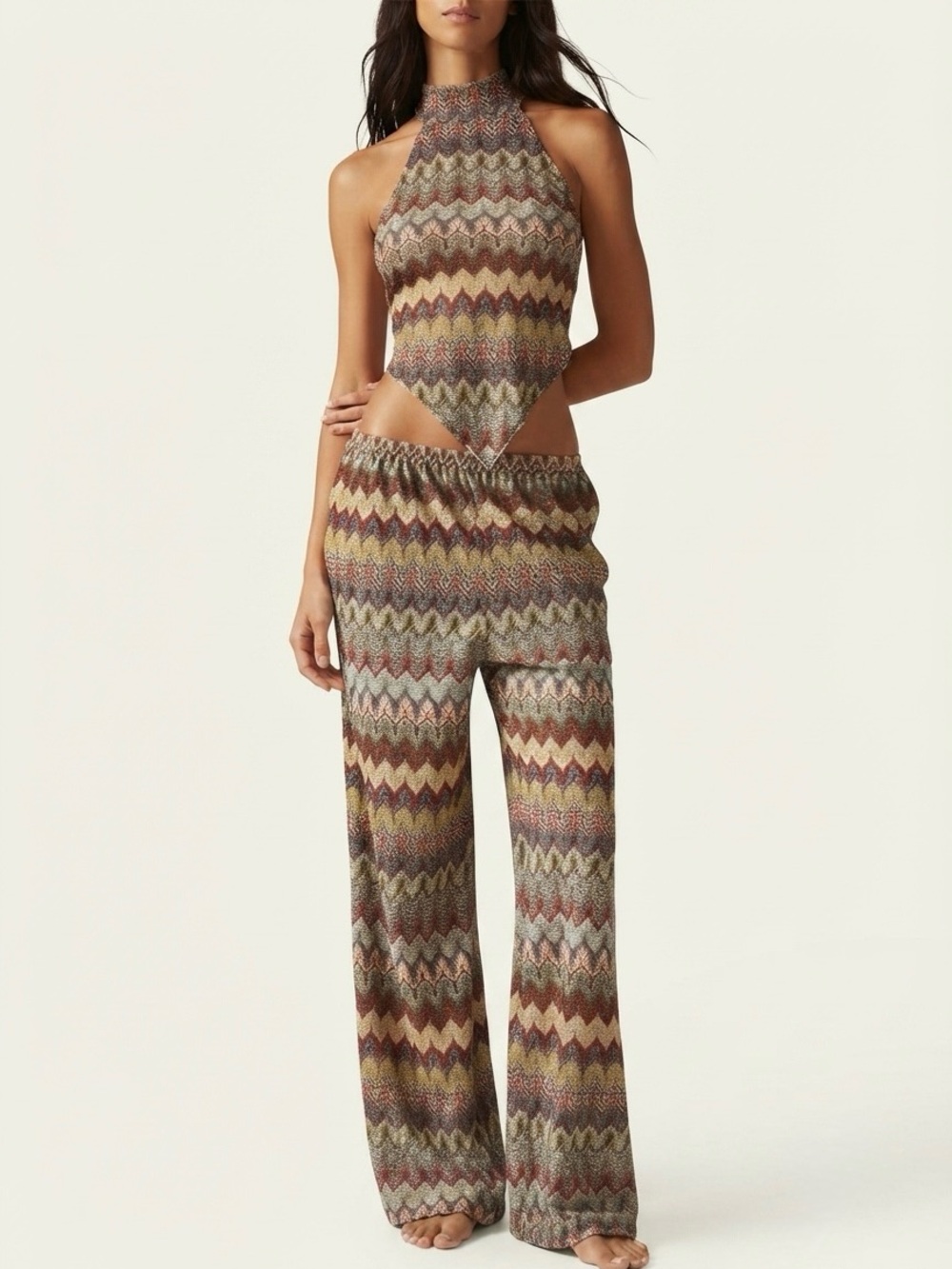 New Set of Pants & Top - Missguided Multicolor Chevron Halter Cutout